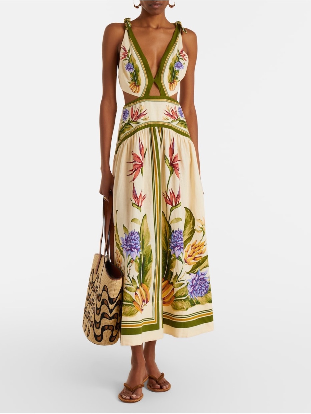 FARM Rio Cream Maxi Dress with Green Trim and Floral Print - Picture 2 of 7